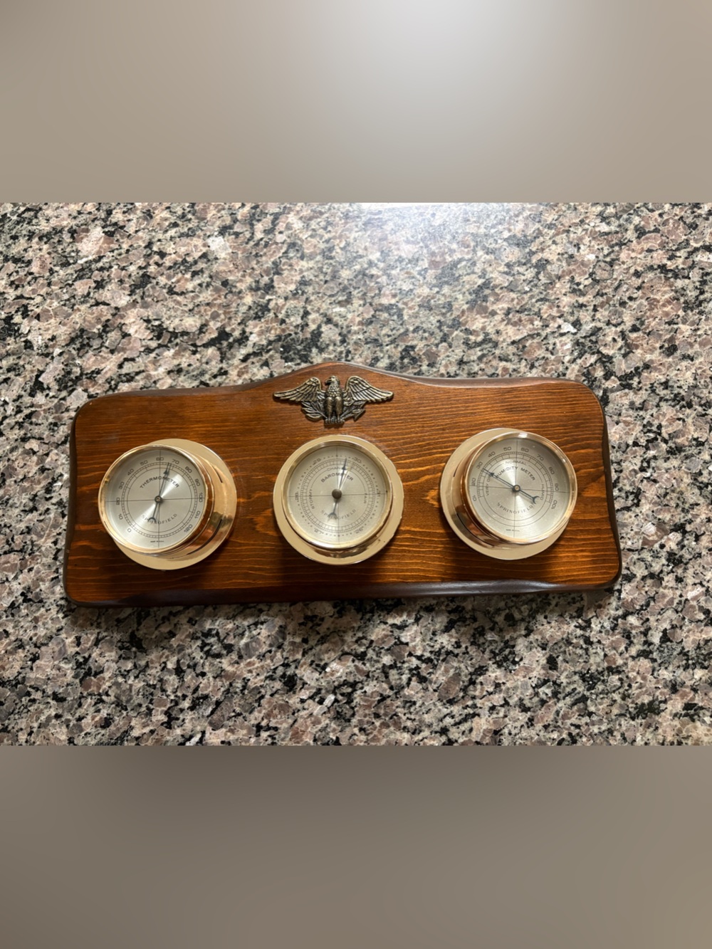 Brass and Wood 3-Piece Weather Station Wall Decor - Brown